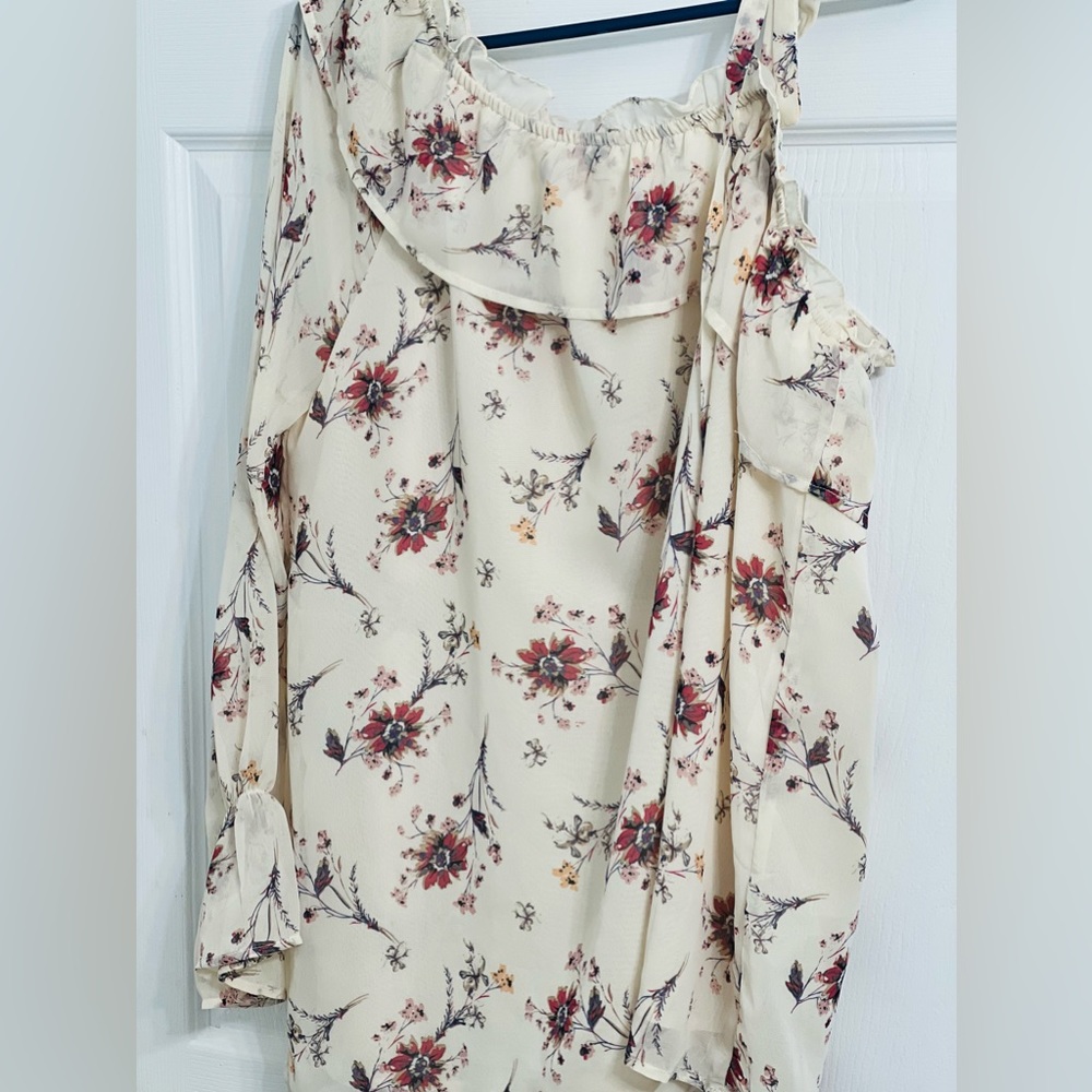 Floral and Cream one strap/off shoulder shirt